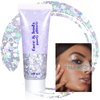 Boko 50ML Body Glitter Gel, Holographic Silver Chunky Glitter Gel for Face Hair Body Sparkle Makeup, Mermaid Face Glitter Sequins for Christmas Festival Concert Party Event Rave Accessories