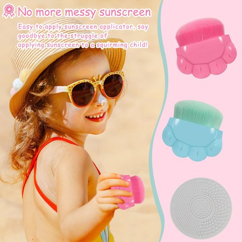 2 Pack Kids Sunscreen Applicator,Sunblock Buddy Brush with Protective Case,Sun Lotion Applicator Sun Cream Brush Set with Brush Cleaning Pad