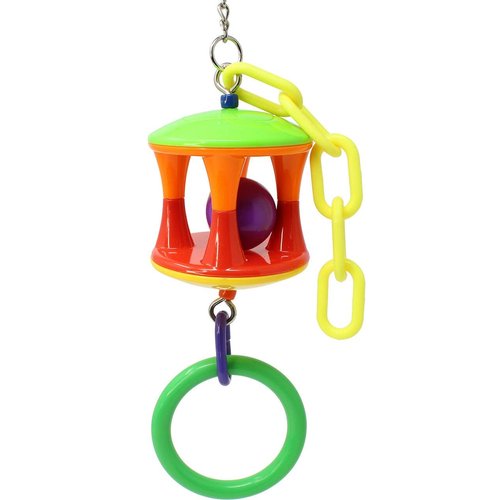 Bonka Bird Toys 3580 Ring Drum 10.75" x 3", Medium Parrot Puzzle Tug Pull Cage Toy, Ringneck, Quaker, African Grey, and Similar Sized Birds