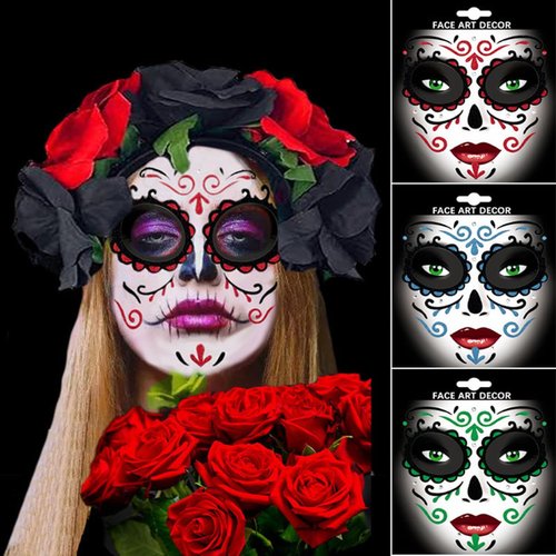 Day of the Dead Face Gems Jewels Stickers Halloween Self Adhesive Face Glitter Stickers Sugar Skull Costume Makeup Festival Stick on Rhinestone Stickers Temporary Tattoos Jewelry for Women/Men/Adults