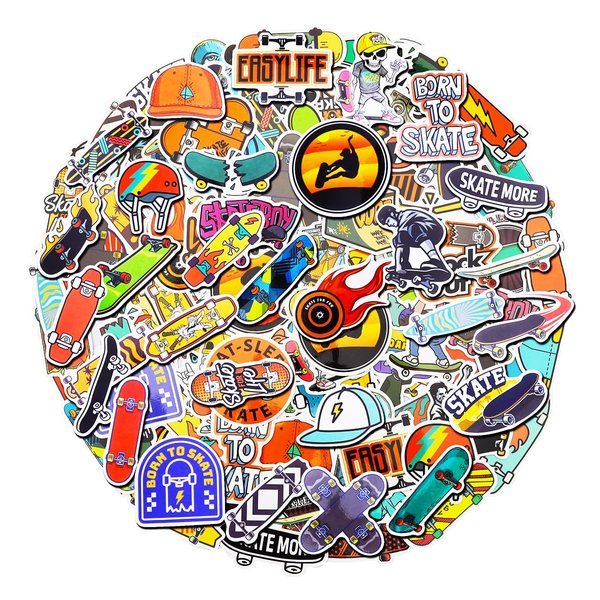 100 Pack Skateboard Stickers, Skateboard Party Favors, Birthday Decorations