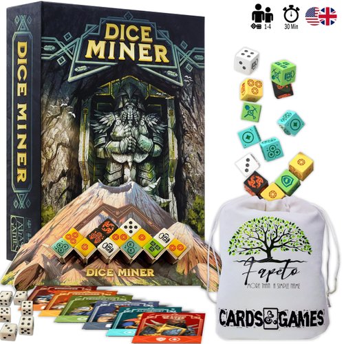 Dice Miner Board Game Bundle with Fapeto Travel Drawstring Dice Bag