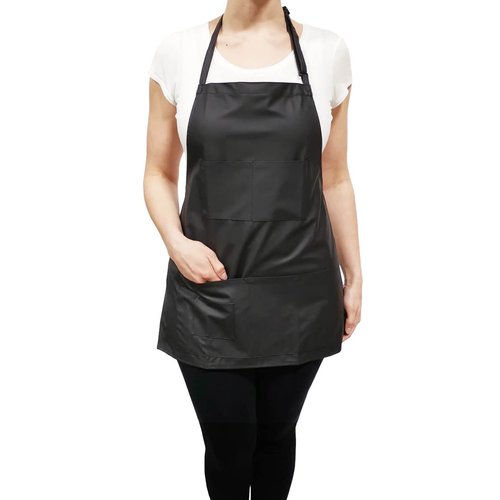 CHARLENE Short Vinyl Apron Waterproof Chemical Proof for Salon Stylist Nail Art Makeup Grooming (Black)