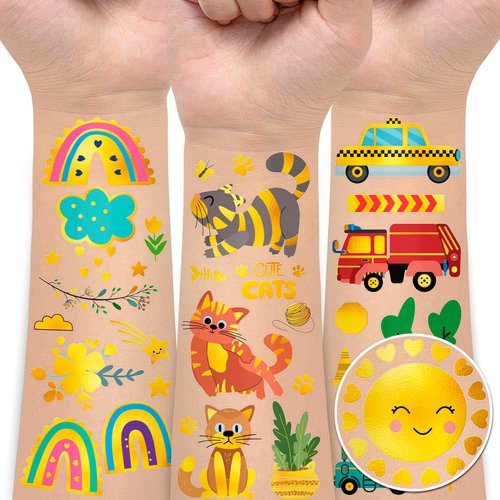 EMOME Kids Temporary Tattoos Set, 56 Sheets Kids Tattoos Designs for Boys and Girls Birthday Party Decorations Games, Kids Party Favors Fake Tattoos Bulk (Metallic)