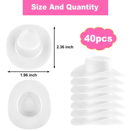 40 Pieces Plastic Mini Western Cowboy Hats Cowgirl Hats, Miniature Cute Toy Doll Hats Doll Dress Up Party Accessories for Dollhouse Decor (White)