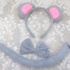 Halloween Mouse Ears Headband Bow Tie Tail Gray Mouse Hair Hoops Bands Women Bowtie Animal Headpiece Hairband Christmas Cosplay Holiday Festival Parade Baby Shower Dress Up Birthday Party Accessories