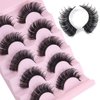 D Curl Russian Strip Lashes, Natural Look Wispy Faux Mink Lashes Reusable Fluffy Natural False Eyelashes Extensions, 5 Pairs