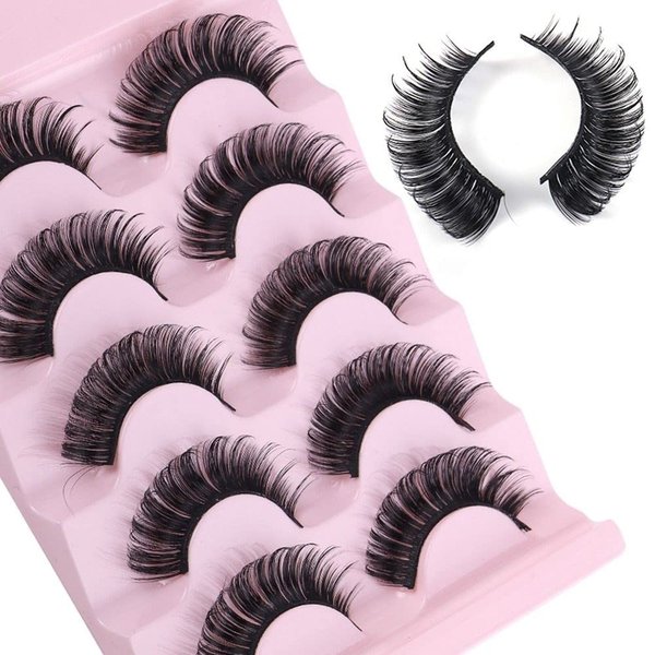 D Curl Russian Strip Lashes, Natural Look Wispy Faux Mink Lashes Reusable Fluffy Natural False Eyelashes Extensions, 5 Pairs