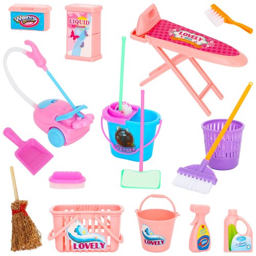 SOTOGO 18 Pieces Doll Housework Cleaning Supplies Miniature Mini Dollhouse Accessories Dollhouse Furniture Decoration Accessories for Dolls Pretend Play