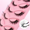 Fox Eye Lashes with Clear Band, Flu-ffy 22mm Long Cat-Eye Lashes Wispy Eyelashes that Look Like Extensions Faux Mink False Eyelashes Natural Look 7 Pairs pack(Clear-SN001)
