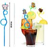 24 PCS Jungle Drinking Crazy Straws for Kids | Jungle Themed Animals Birthday Party Supplies Favors Decorations with 24 PVC Safari Charm, 2 Cleaning Brushes Reusable Straw