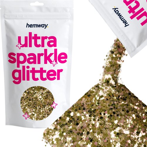 Hemway Gold Iridescent Mix Glitter Chunky Multi Purpose Dust Powder Arts & Crafts Wine Glass Decoration Weddings Flowers Cosmetic Face Eye Body Nails Skin Hair Festival 100g