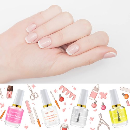 SULLMAR 4in1 Nail Hardener Nail Strengthener Nail Rescue Calcium Primer for Thin Nails Growth Nail Repair Nail Care Kit with Cuticle Oil Cuticle Remover Gel Cream