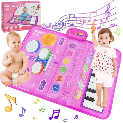 Cabhuti Baby Toys for Toddlers, 2 in 1 Piano Drum Musical Mat, Early Education Portable Touch Musical Mat Learning Toys, Birthday Gifts for 3,4,5,6,7,8 Year Old Girls and Boys
