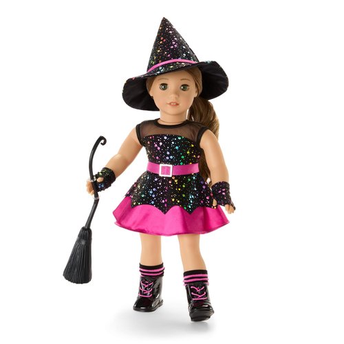 American Girl Chants & Charms Witch Halloween Costume 18 inch Doll Clothes with Rainbow-Foil Hat, 6 pcs, Ages 6+