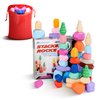 Qubomax 40 Pcs Wooden Stacking Rocks & Sensory Learning Toys for Ages 3-9 | Develops Motor Skills & Creativity for Girl or Boy - Stacking Blocks for Birthday Gift
