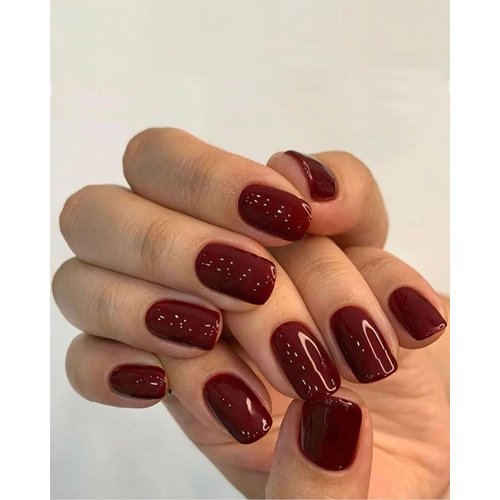 StarzeniYi Square Press on Nails,Press on Nails Short, Reusable Artificial Fake Nails, Full Cover False Nails for Women(Wine Red）