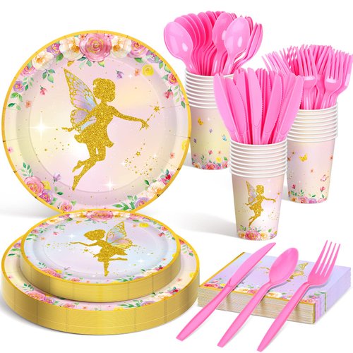 Meanplan Serves 24 Guests Butterfly Fairy Plates and Napkins Birthday Baby Shower Party Decoratio...