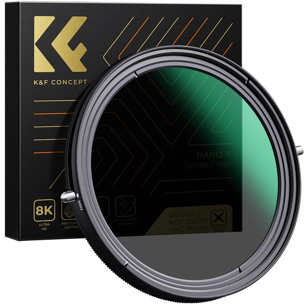 K&F Concept 82mm Variable Fader ND2-ND32 ND Filter and CPL Circular Polarizing Filter 2 in 1 for Camera Lens No X Spot Waterproof Scratch Resistant (Nano-X Series)