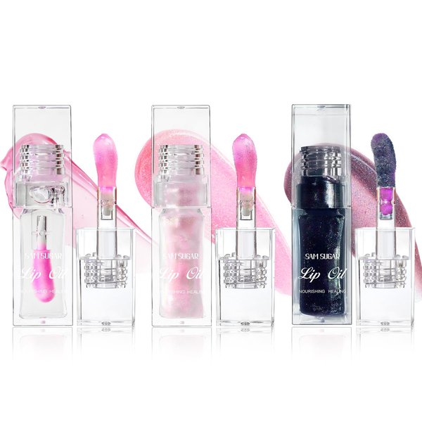 BEETUY 3 Pcs Color Changing Lip Oil, Conversionh Magic Color Changing Lip Oil, Long Lasting Moisturizing Non-Sticky Fresh Texture.