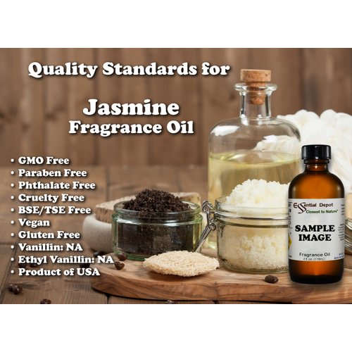 Jasmine Fragrance Oil - 4 oz - Supplied in 4 oz. Amber Glass Bottle with Black Phenolic Cone Lined and Safety Sealed Cap