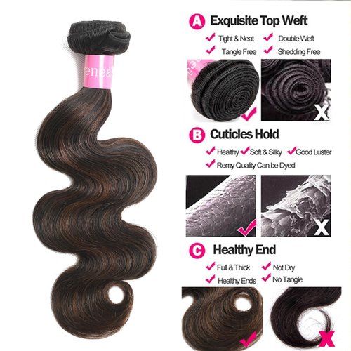 Lovenea Highlight Brown Body Wave Virgin Hair 1 Bundle 16 inch 10A Brazilian Human Hair Extensions Ombre Color Body Wavy Human Hair Weave Bundles (FB30, 16 Inch)