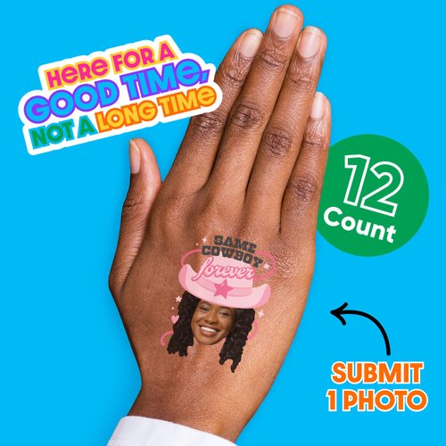 Big Dot of Happiness Custom Photo Last Rodeo - Pink Cowgirl Bachelorette Party Favors - Fun Face Temporary Tattoos - Set of 12