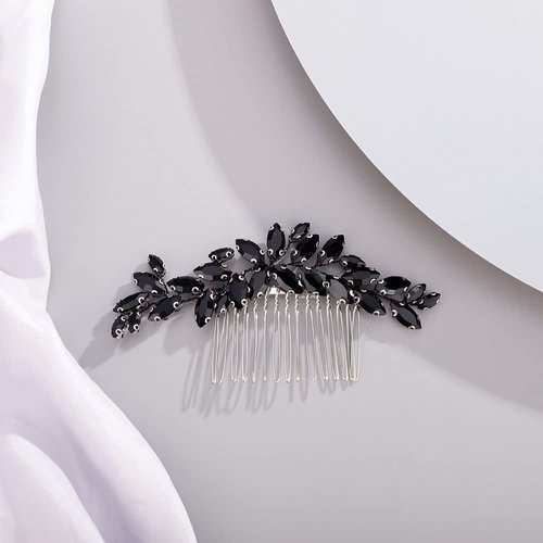 Chargances Bridal Crystal Hair Comb Black Wedding Rhinestone Hair Side Comb Fashion Handmade Hair Accessories for Bride Wedding Prom Flower Girl Headpieces (Black)