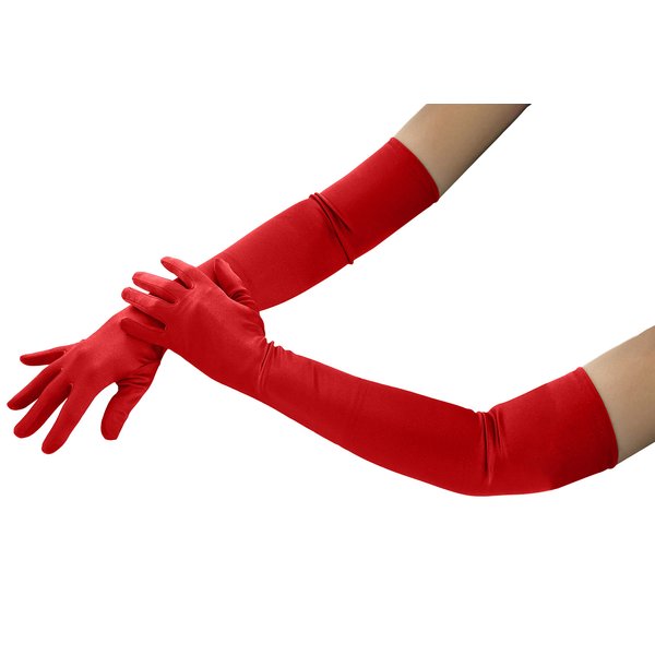 4E's Novelty Red 21" Elbow Length Satin Long Gloves for Women Costume Dress Up Accessories Halloween Roaring 1920's Flapper Evening Fashion Gloves