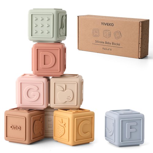 YIVEKO Baby Blocks Toys Stacking for Babies Silicone Soft Building Blocks Teethers Toys Montessori Toys for Babies Education Toys for Toddler Baby 8 PCS-Gentle