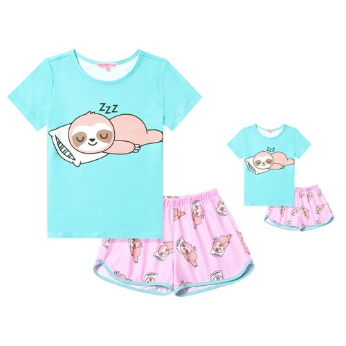 CHILDRENSTAR Pjs Sets Toddler Girls&Dolls 18 inch Sloth Pajamas Sleep Shirt Pyjama,3t 5t