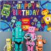 Robot Birthday Party Backdrop Happy Birthday Photography Backdrop 5.9x3.6ft Robot Photography Background for Gear Robot Birthday Party Decoration Gear Up Robot Party Supplies