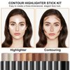 2Pcs Cream Contour Stick Makeup Kit, Cream Highlighter Stick and Bronzer Contour Stick with Longwear Waterproof Formula for Brightening and Trimming the Cheeks, Makeup Brush Include (#02, 08)
