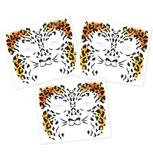 3-Pack Tiger Face Temporary Tattoo Stickers, 4.9 x 5.9 Inch, Realistic Tiger Stripes & Whiskers Temporary Tattoos for Kids and Adults - Perfect for Halloween Cosplay & Party Favors