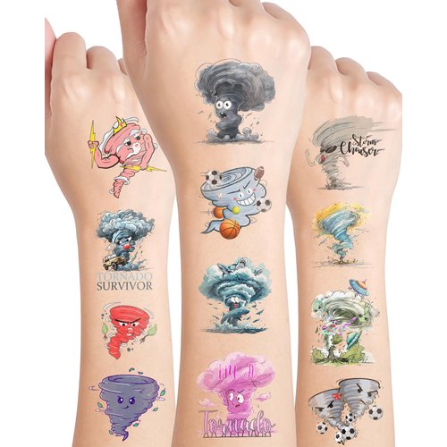 175 Pieces Tornado Temporary Tattoos Stickers,20 Sheets Tornado Themed Tattoos Stickers Party Decoration favors for Kids Girl Boys Birthday Baby Shower Party Decoration Supplies