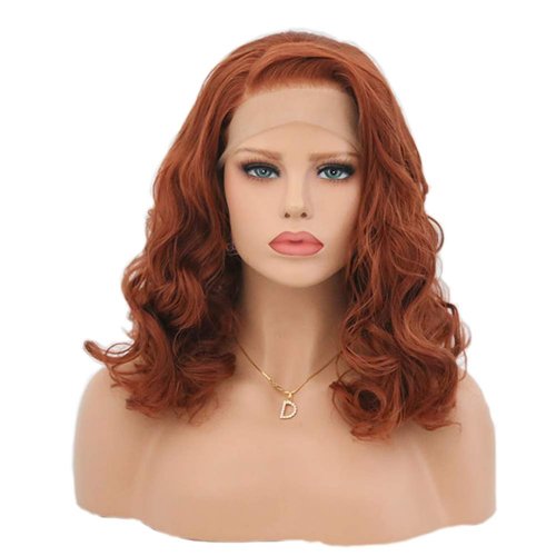 CNRO Hair Auburn Wigs Short Wavy Lace Front Wigs Copper Red Synthetic Wig For Women Shoulder Length (Red Brown)