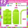 Mumufy Building Blocks Cups with Straw and Lids, 10 oz Reusable Kids Cup Brick Party Plastic Cups for Block Birthday Party Supplies Favors (12 Sets)