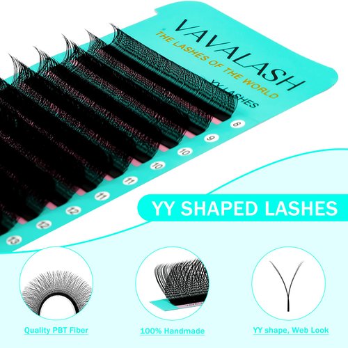 VAVALASH Y Lash Extensions D Curl 0.07mm 8-15mm Mix Tray Easy Premade Volume 4D Fans Eyelash Extension YY Type Natural Volume Lashes Extension Soft Matte Black Lashes (YY-0.07-D-8-15mm)