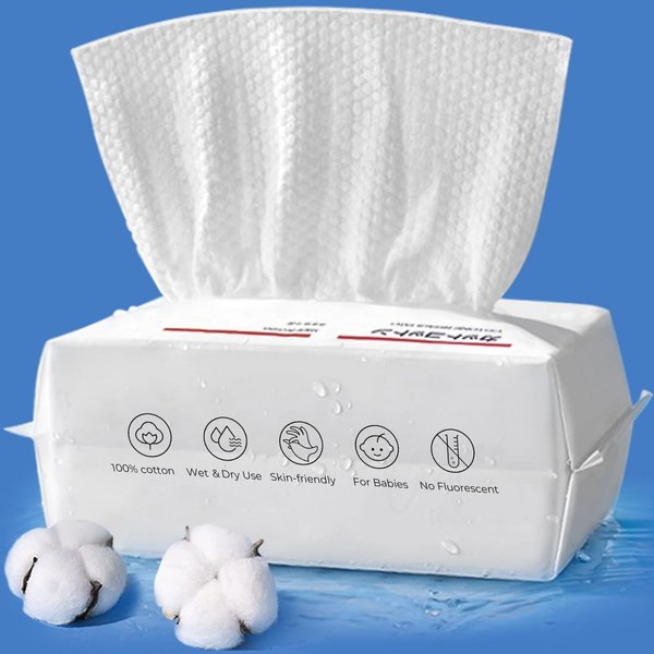 Face Towelettes Disposable-Extra Thick Facial Towels 100% Cotton Tissues,Dry Wet Use Clean Skin Towels,Unscented Facial Tissue for Skin Care,Makeup Remover and Washing Face