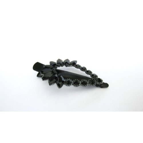 Generic Medium black metal black crystal hair pin alligator clip