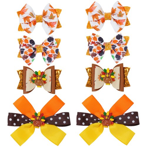 8pcs Autumn Hair Accessories Autumn Hair Clips Hair Bow Thanksgiving Hairpin Turkey Hairpin Fallen Leaves Hair Bow for Girls Party Prom Hairpin Autumn Party Hair Accessories Special Headdress