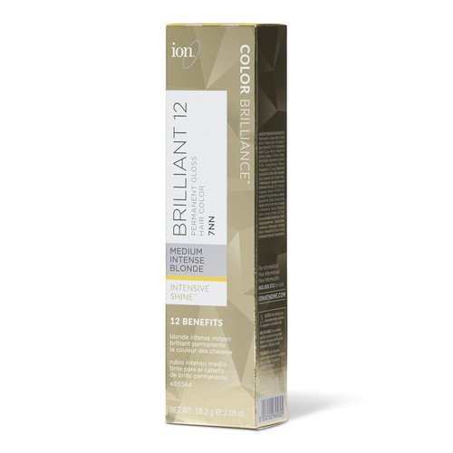 ion 7NN Medium Intense Blonde Brilliant 12 Permanent Gloss Hair Color High Shine, Anti-Fade UV Protection, 100% Gray Coverage, PPD Free, 2.05 Oz