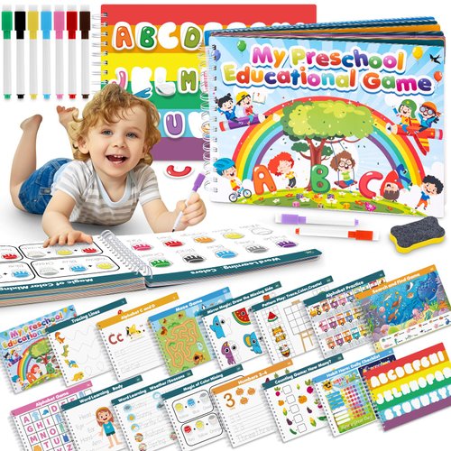 TOYFIT 52 Pages Preschool Learning Activities, Montessori Busy Book for Kids 3 4 5, Preschool Workbook Education Toy for Toddlers, Handwriting Tracing Practice Book Birthday Gifts for Kids
