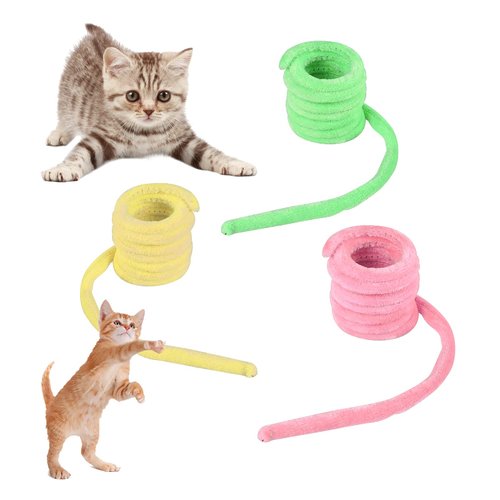 WishLotus 3pcs Plush Cat Spring Toys, Colorful Bite Resistant Catnip Cat Toy for Indoor Cat, Inte...