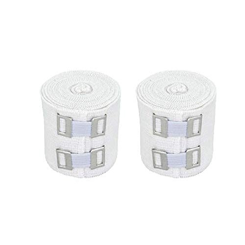 Premium Elastic Bandage Wrap (2" Wide, 2 Pack) - Made of USA Grown Organic Soft Woven Cotton - Metal Clip Fasteners - GT Latex Free Hypoallergenic Compression Roll for Sprains & Injuries