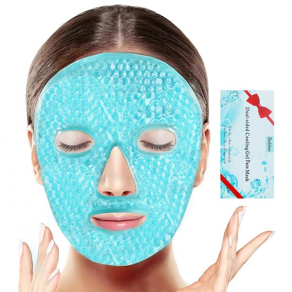 BeeVines Ice Face Mask, Cooling Gel Pack for Puffy Eyes, Cold & Hot Reusable Compress, Frozen Eye Packs Masks for Women for Dark Circles, Puffiness & Allergies (Blue)