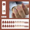 LPOODDNU Almond Press on Nails Medium Brown Fake Nails Cute Leopard Design French False Nail Tips Glossy Fall Nail Art Decorations Cute V Shape French Glue on Nails Almond Stick on Nails for Women