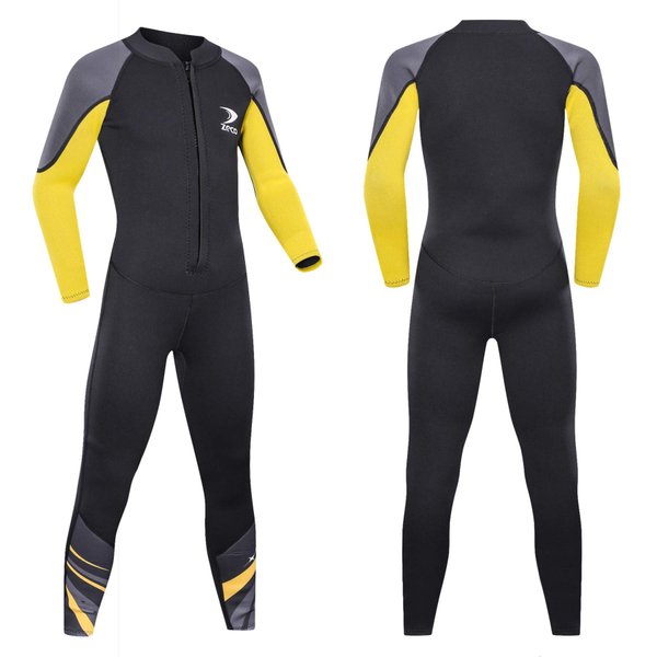 ZCCO Kids Wetsuit,2.5mm Neoprene Thermal Swimsuit, Youth Boy's and Girl's One Piece Wet Suits Warmth Long Sleeve Swimsuit for Diving,Swimming,Surfing etc Water Sports (Black, XS)