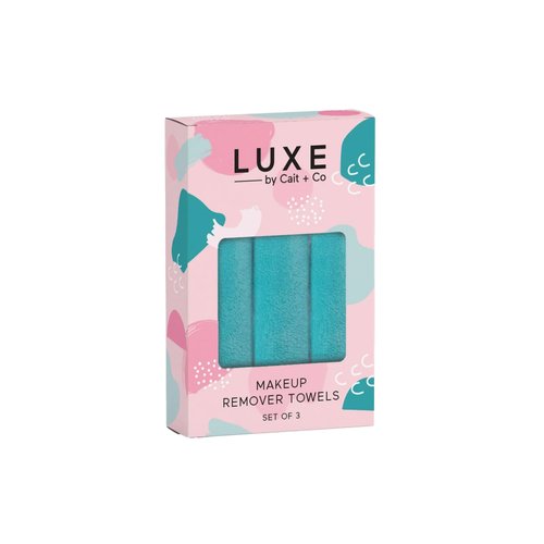 Cait + Co Reusable Facial Cloth Makeup Remover Towel, Luxuriously Soft Polyester Plush, Teal - Set of 3