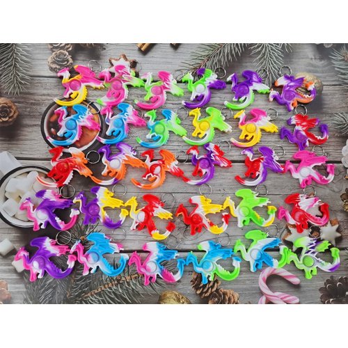 HOZKEAP 30 Packs Bulk Dragon Raptor Backpack Mini Pop Rainbow Keychain fidgets Bubble Toys for Kids Children Classroom Students from Teacher, Birthday Party Favors